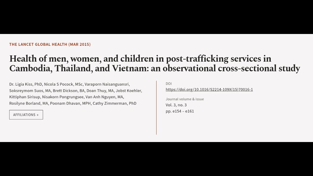 Health of men, women, and children in post-trafficking services in Cambodia, Thailand… | RTCL.TV