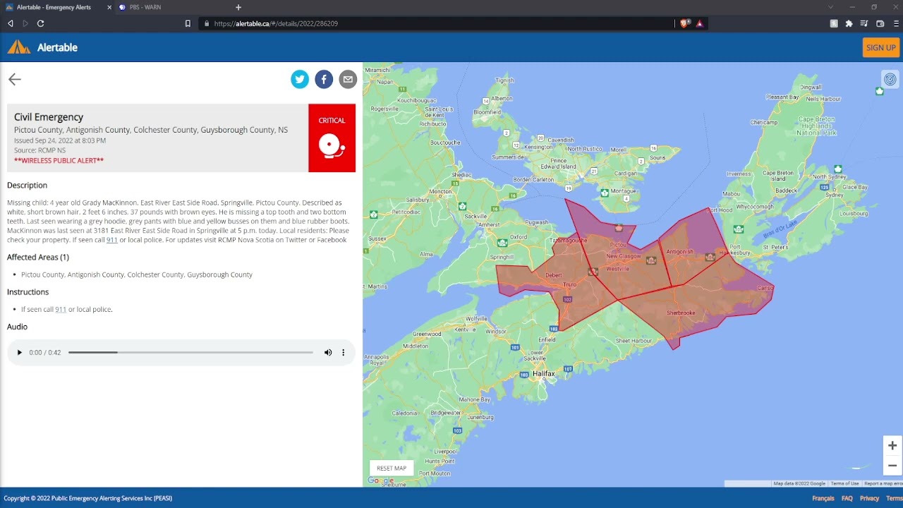 Missing Child Alert for Pictou County And The Surrounding Area