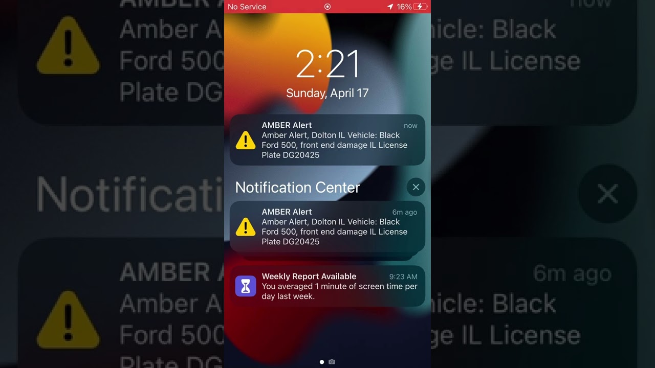 Wireless Emergency Alert Illinois Amber Alert on iPhone 8 (7/11/2022) EAS #136