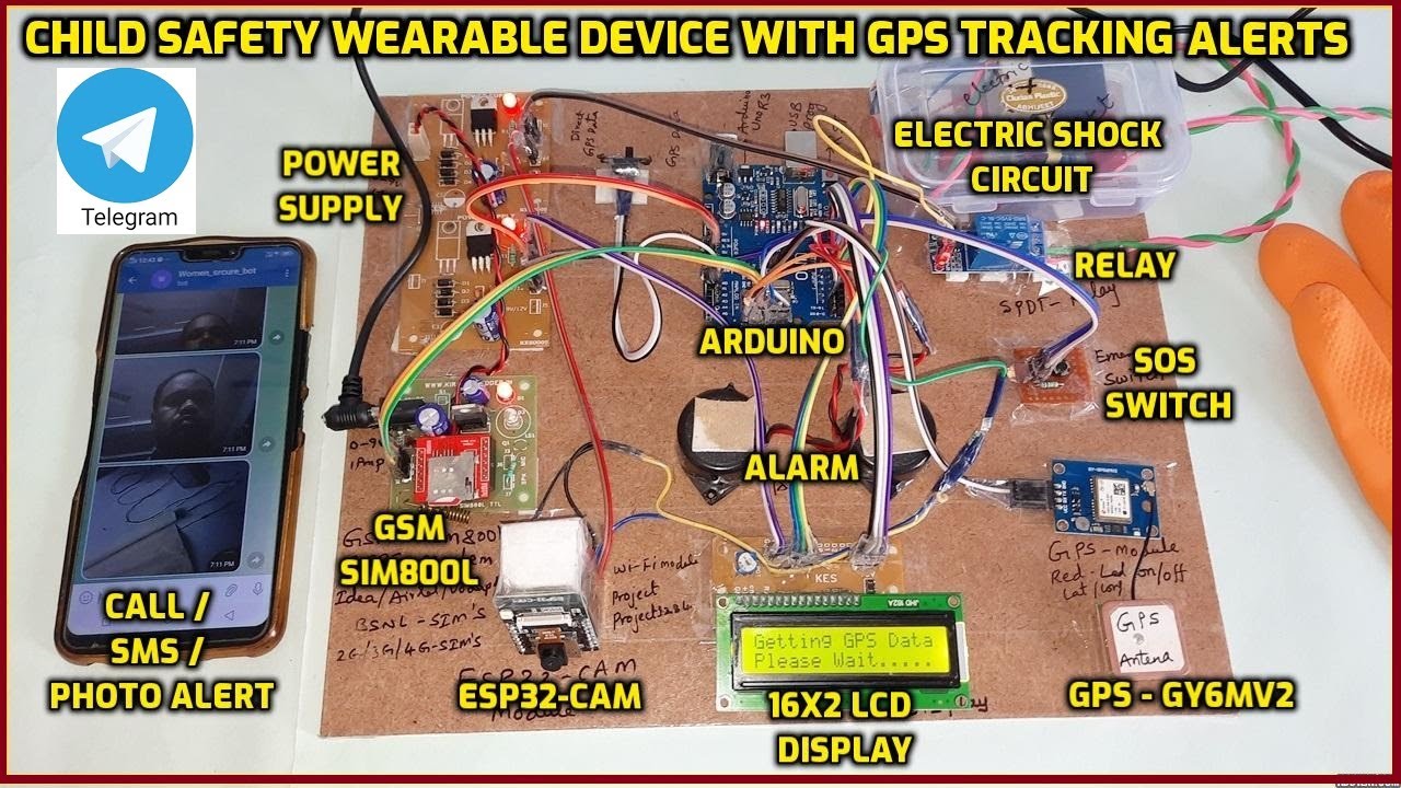 Child Safety Wearable Device with GPS Tracking & Call / SMS / Telegram Photo Alerts using Arduino