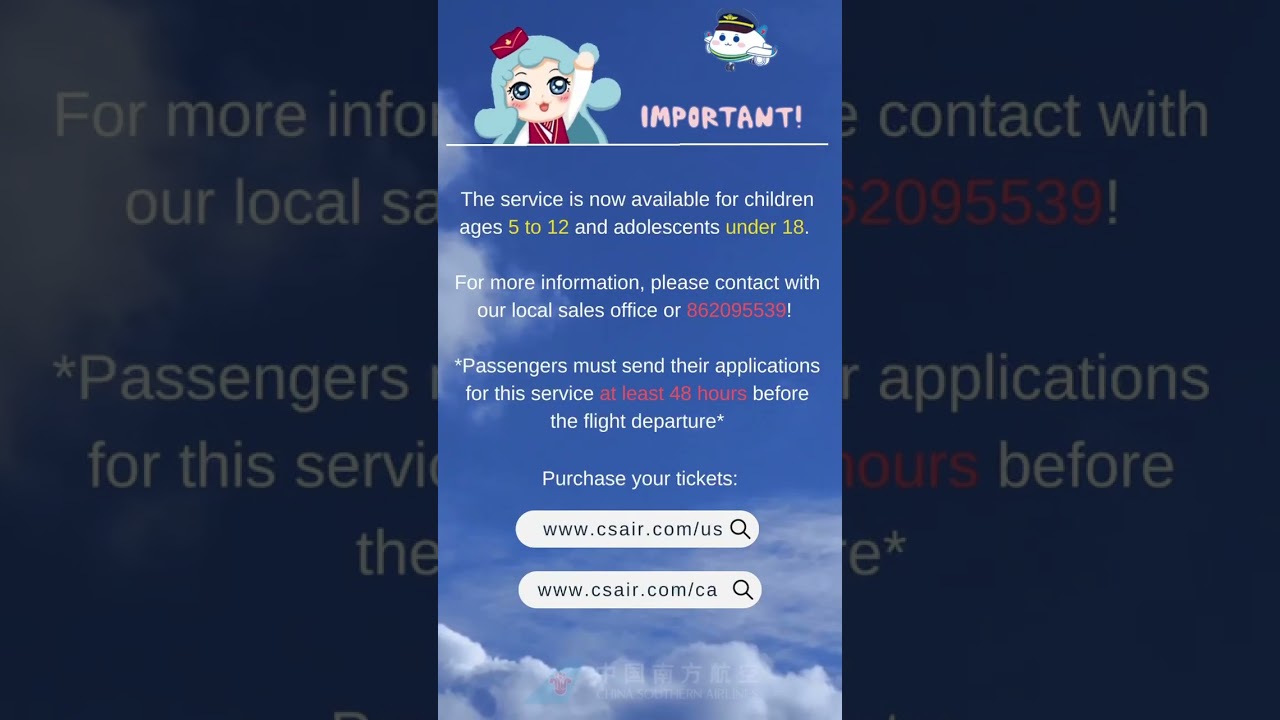 China Southern Airlines offers safe and reliable unaccompanied minors services.