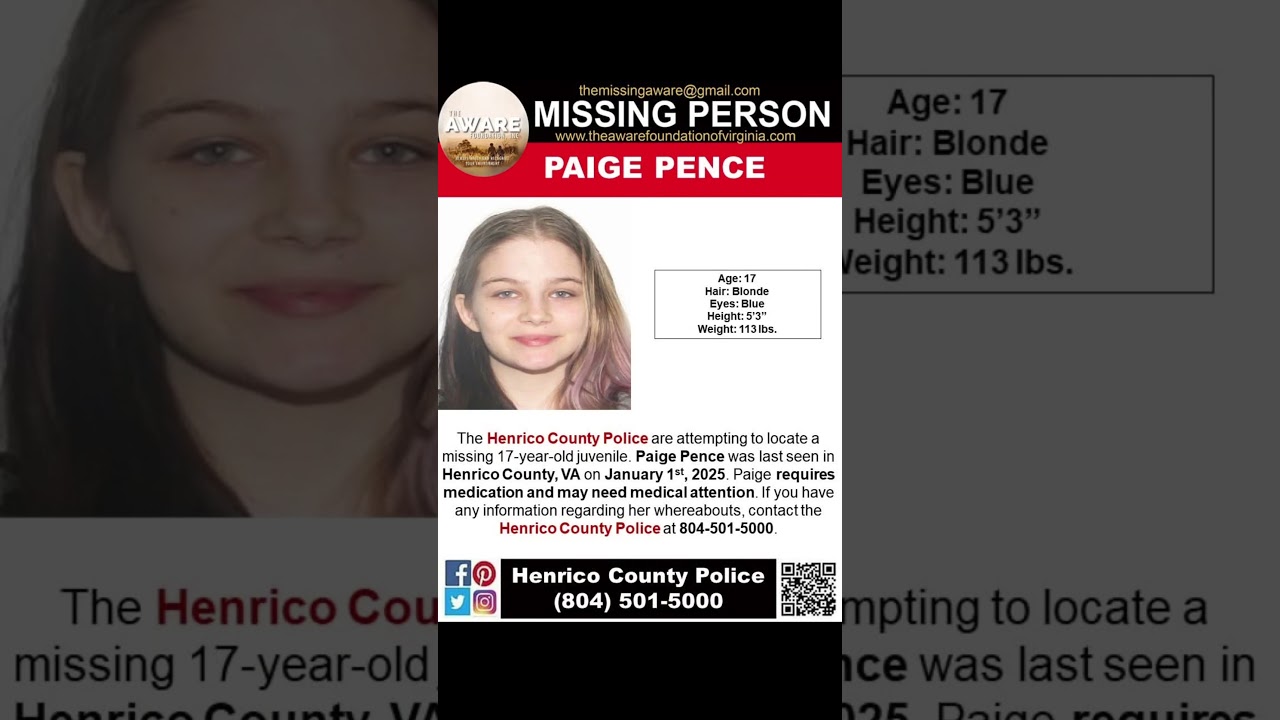 17 YEAR OLD PAIGE PENCE IS MISSING FROM HENRICO COUNTY VIRGINIA!!! HELP BRING HER HOME SAFE!!!