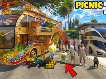 Franklin and Shinchan Plane A Road Trip With Luxury BUS From Los Santos To North Yankton IN GTA 5
