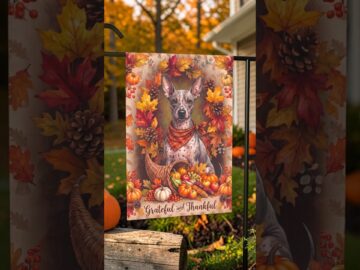 Grateful And Thankful American Hairless Terrier Thanksgiving Garden Flag